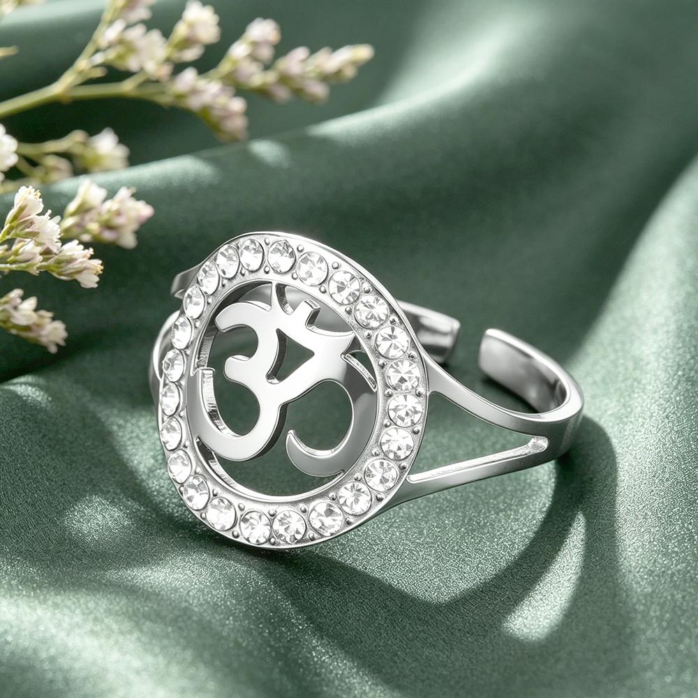 Dawapara Om Ohm Adjustable Women Ring Stainless Steel Buddhist Symbol Yoga Meditation Spiritual Minimalism Jewelry