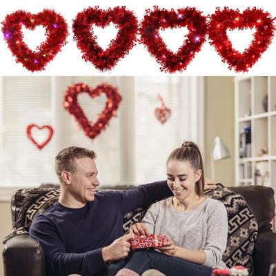 Heart Shaped Wreath Floral Rose Artificial Garland Door Wreath For Home Wedding Valentine's Day Decoration, Red, 12Inches