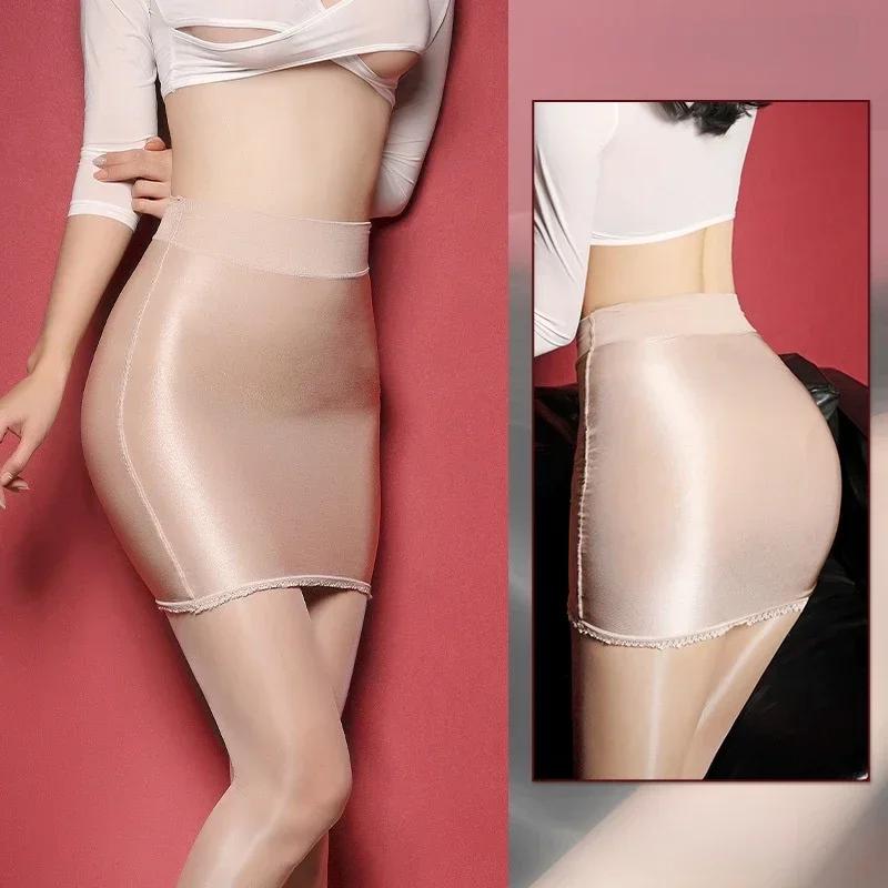 Elastic Shiny See Through Short Mini Skirts Sexy Package High Wiast Tight Black White Wrap Hips Pencil Skirt For Woman Plus Size