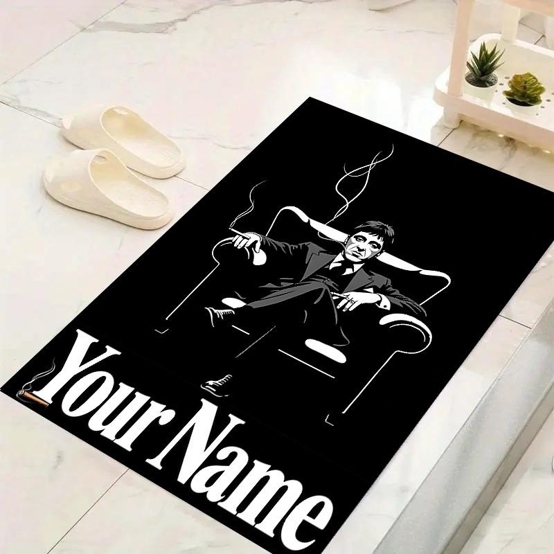 Custom 1Pc Custom Name Retro Suit Portrait Flannel Personalized Rug Non Slip Floor Mat Soft Carpet for Living Bedroom Office Home Decor Gift