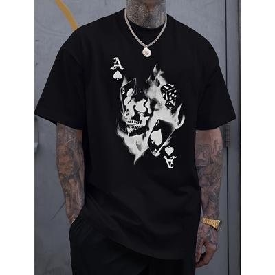 European Sizes Skeleton Poker Print Tee Shirt, Tees for Men, Casual Short Sleeve T-shirt for Summer