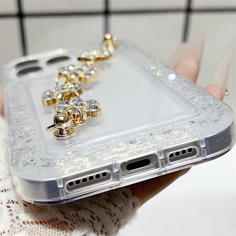 Samsung A56 Phone Case with Glitter Rhinestones, Bracelet Compatible, Supports S24 Ultra, Transparent, Cross-Border A14, A55, A1315.