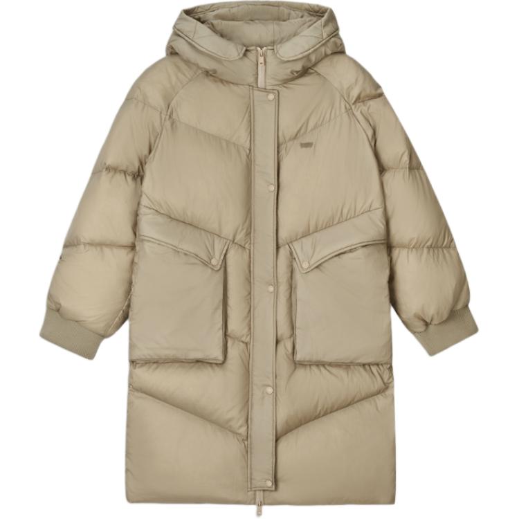 Levis Casual Loose Comfortable Solid Color Hooded Long Sleeve Mid-Length Down Jacket Women outerwear Coffee 002PY-0001