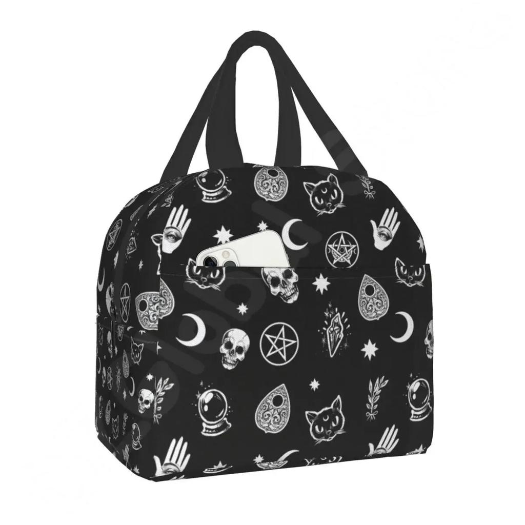 Pattern Insulated Lunch Bag for School Office Halloween Cat Skull Leakproof Cooler Thermal Bento Box Women Children