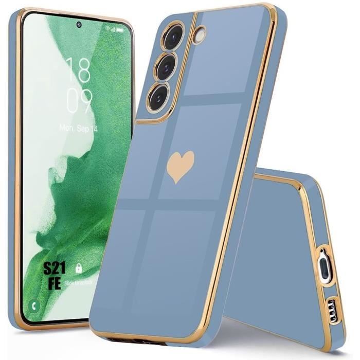 Coque - samsung - galaxy s21 fe - antichoc - silicone ultra mince - motif cœur doré