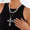 1/2 Stücke Perlenkreuz Halskette Großes Kreuz Anhänger Halsketten Für Frauen Klobige Perlenkette Gothic Punk Vintage Kreuz Halskette
