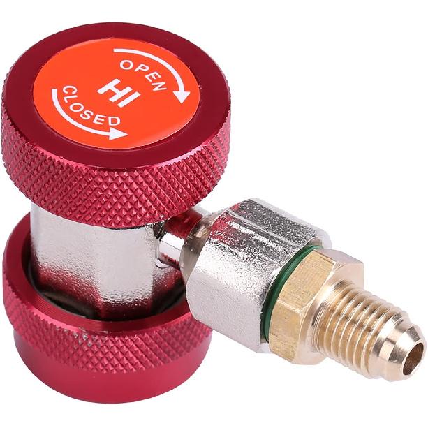 Quick Coupler R134A A/C Low Side Blue 90 Connector Air Conditioning Adapter with Extractor Valve Core, 1/4 Inch Male