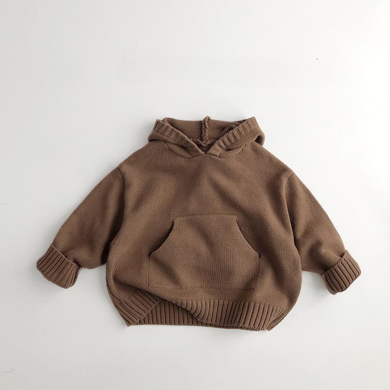 Autumn and Winter Korean Version Children's Sweater, Stylish and Retro Casual Hooded Knitted Sweater for Both Men and Women Babies