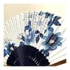Kanzashi Fan for Women - "Tessen" (Clematis) Design - Includes Fan Case - White and Indigo Blue - 21cm [1061 Tessen]