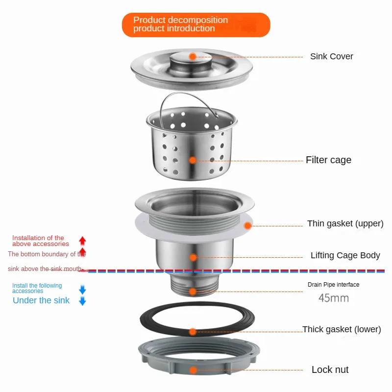 304 Edelstahl Küchenspüle Abflussset Geruchsverschluss Fallrohr Waschbecken Abflusskopf Zubehör Einzelbecken Doppelbecken