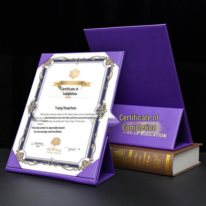 A4 Leather Surface Graduation Certificate Vertical Desk Stand - Custom Honor Certificate and Appointment Letter.