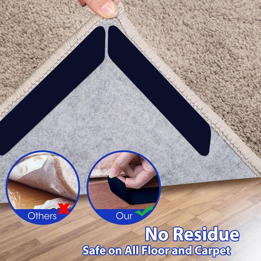 16 Pcs Rug Tape, Dual Sided Washable Removable Prevent Curling Rug Corner Holder, Keep Rug In Place Non Slip Adhesive Rug Stopper for Hardwood Floors