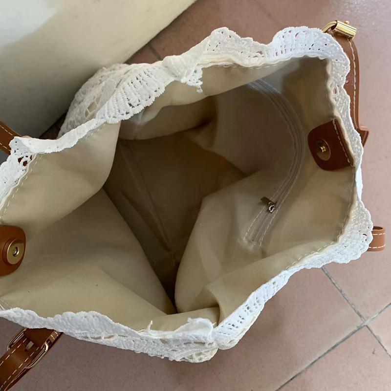 Femei Alb Dantelă Floare Broderie Geantă Tote Vară Călătorie la Malul Mării Vacanță Geantă de Plajă Geantă de Umăr Geantă de Mână Retro