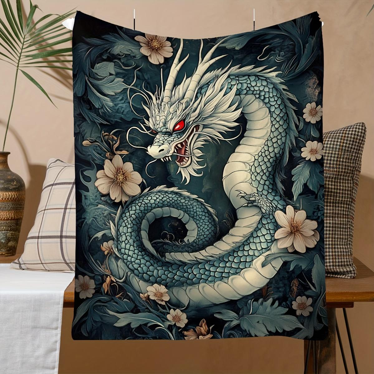 

Elegant Dragon Blanket - Soft Throw with Floral Design, Perfect for Home Decor, Unique Gift for Mythology Lovers 75x90cm