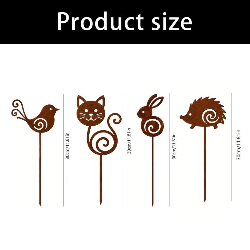 Rusty Animal Yard Stake Decoration for Lawns and Porch Edges, Metal Garden Stake with Weathered Finish and Easy Soil Placement