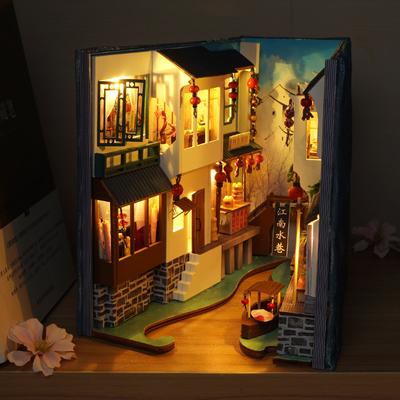 DIY Book Nook Kit - Jiangnan Water Alley 3D Scene, Creative Handmade Gift for Christmas & Halloween Home Decor