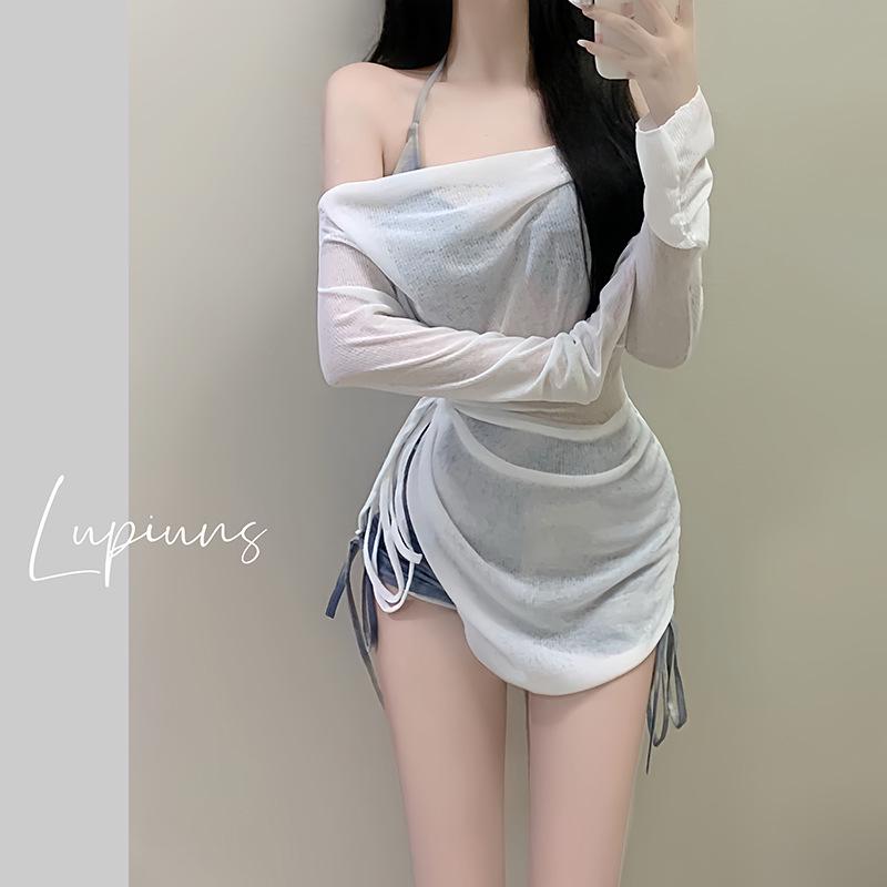 Tie-Dye Blue Bikini Set with Cover-Up for Women - Hot Spring Vacation Wear