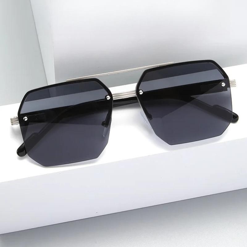 Trendy Aviator Sunglasses for Mens Womens Retro Double Bridge Metal Driving UV400 Outdoor Eyewear Semi-Rimless