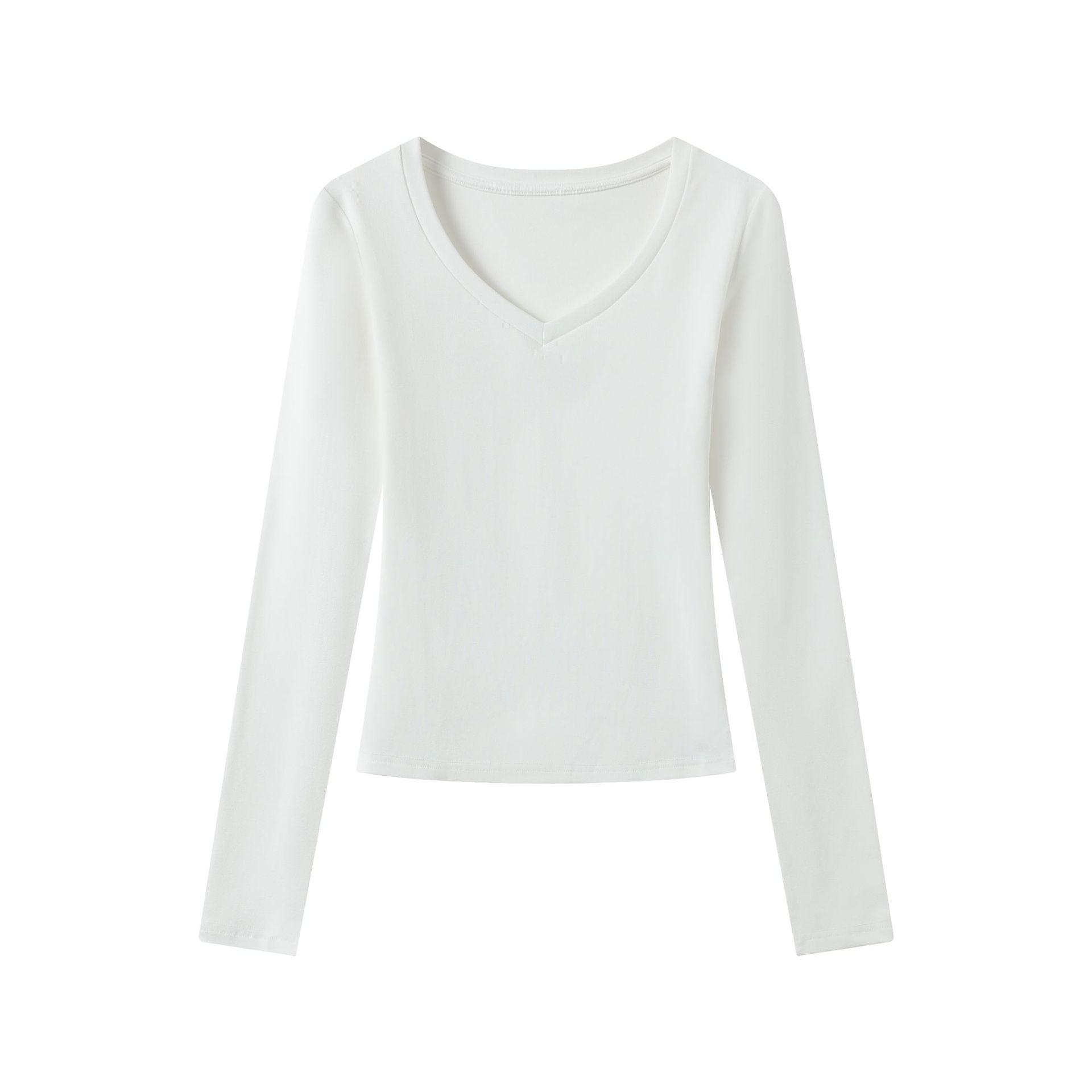 

Women s Slim-Fit White V-Neck Long-Sleeve T-Shirt - Waist-Cinching Basic Layer for Autumn & Winter Large белый