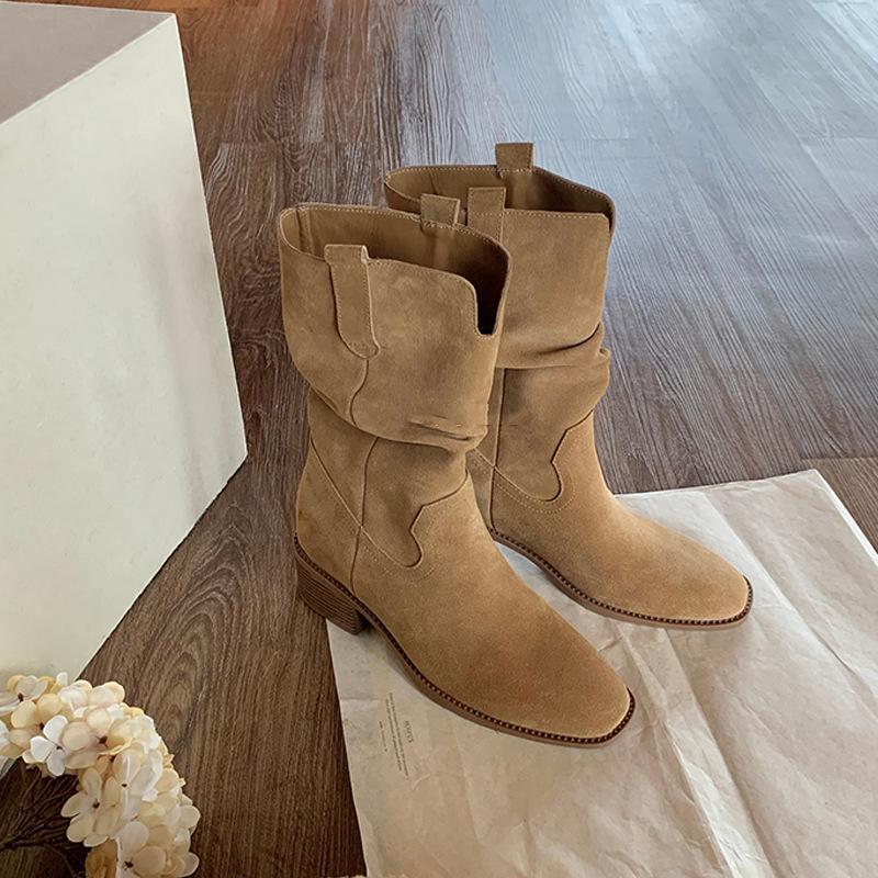 Women's Boots  Autumn/Winter New Korean Round Head V-Mouth Look Thin Pile Short Boots