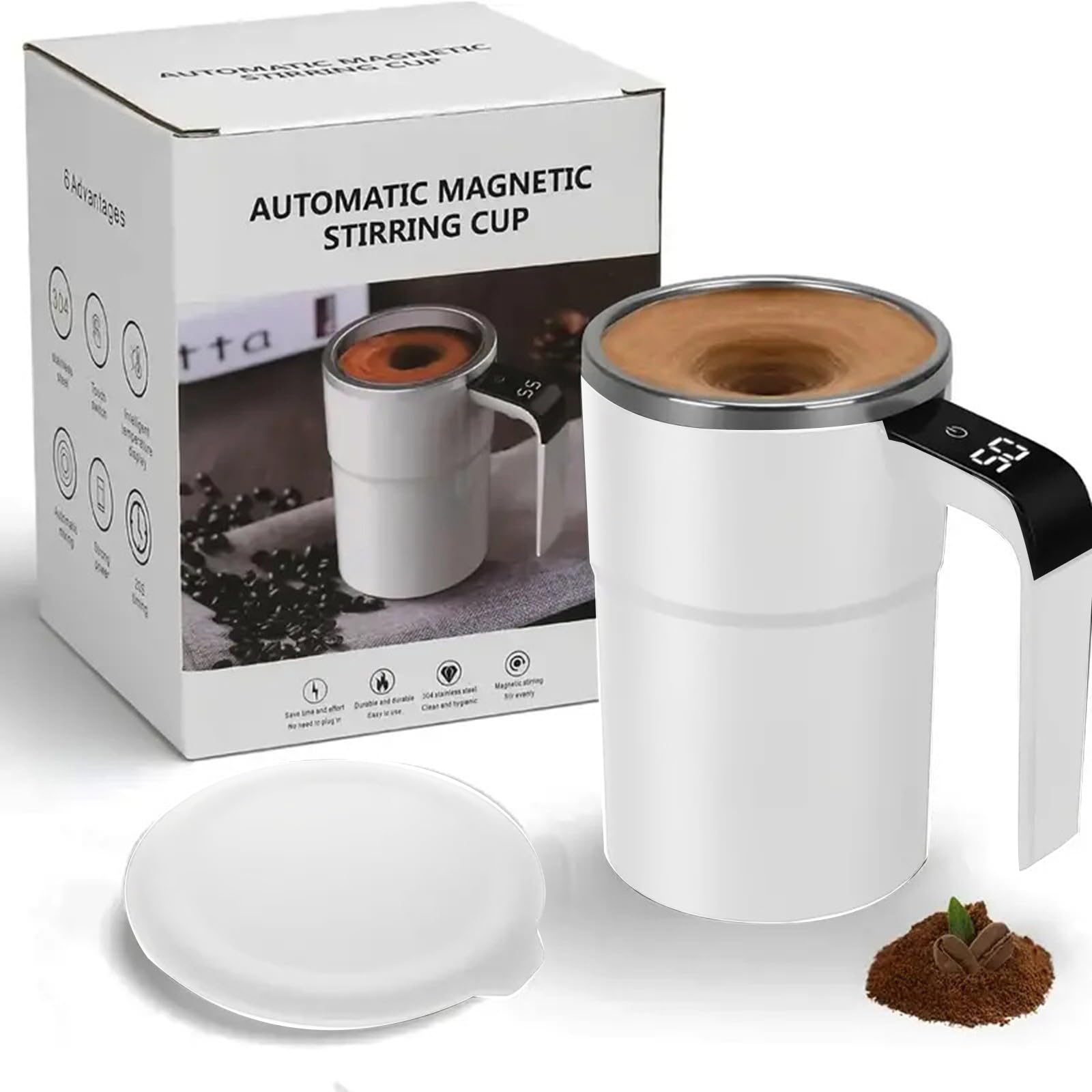 

Rechargeable Magnetic Stirring Coffee Mug 304 Stainless Steel Self Mixing Cup With Lid Automatic Magnetic Stirring Coffee Mug слоновая кость