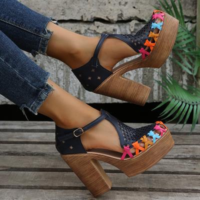Summer New Fashion Women's Sandals Retro Flower Thick-heeled High-heeled Hollow Plus Size Luxury Sandals Women Designers