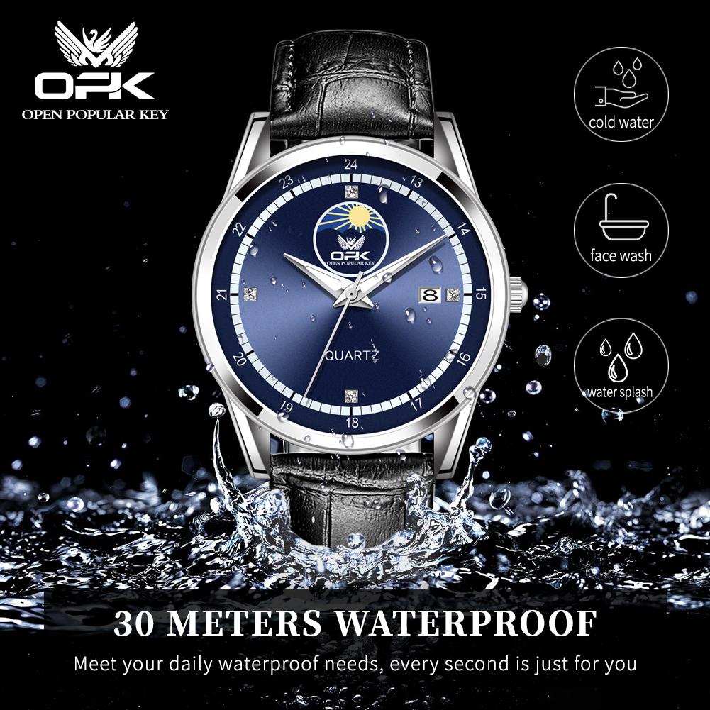 OPK 8146 Men Original Quartz Movement Watch Steel Strip Daily Life Waterproof Calendar Window Night Light Watch For Men