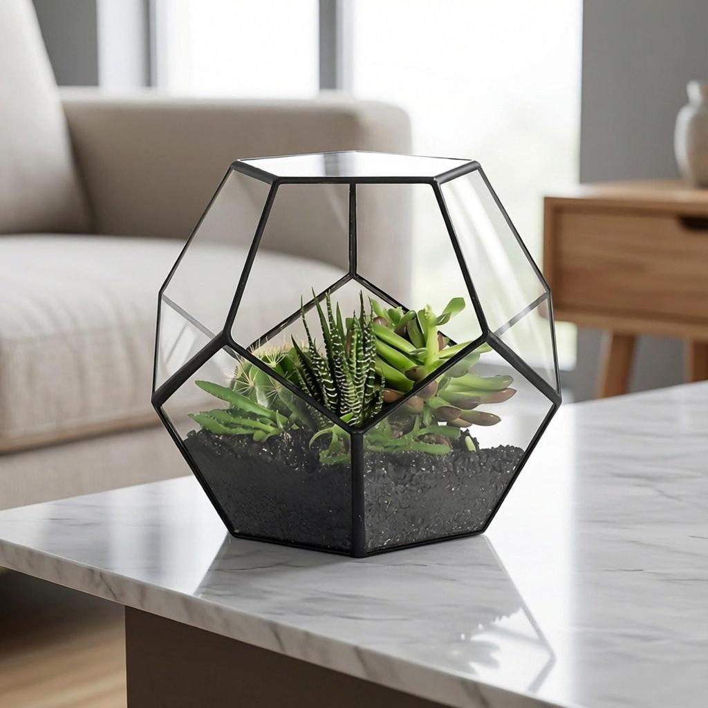 Nordic Geometric Glass Preserved Flower Decor for Home, Coffee Shop, or Wedding