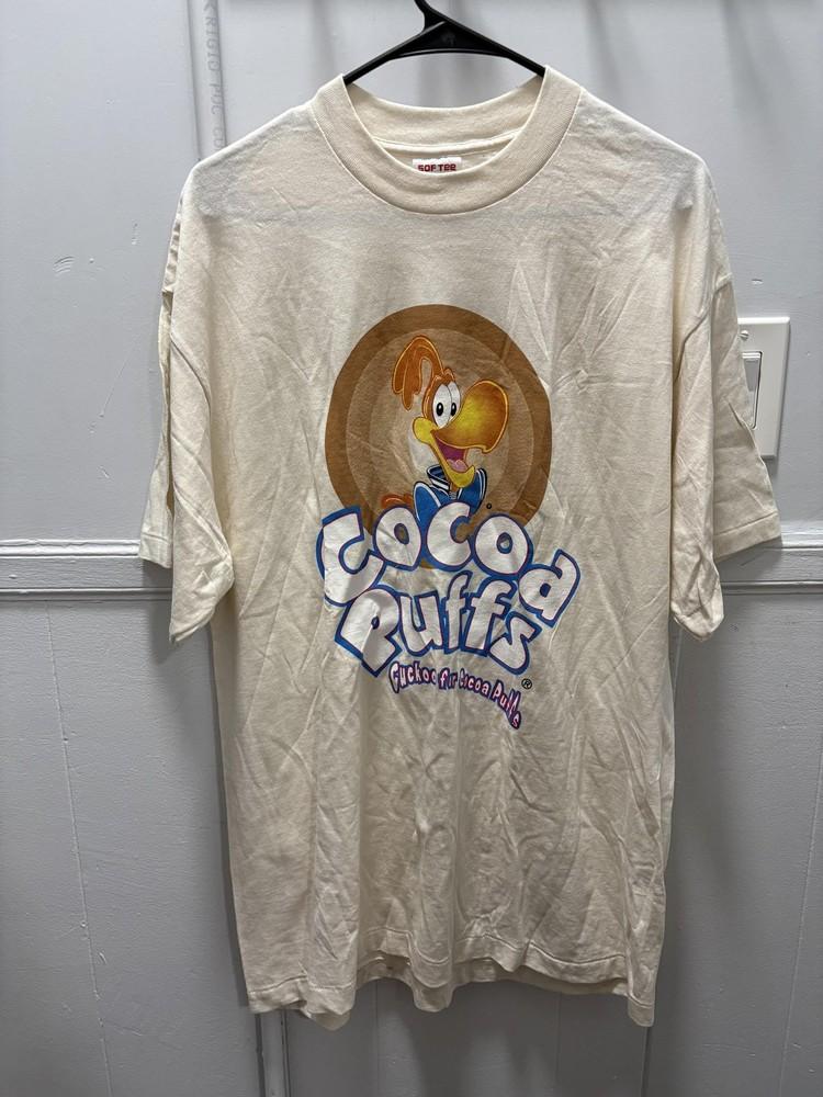 

Vintage Cocoa Puffs Shirt Mens XL White Sunny Cereal Cartoon Graphic Tee 90s Unisex T-Shirt XL