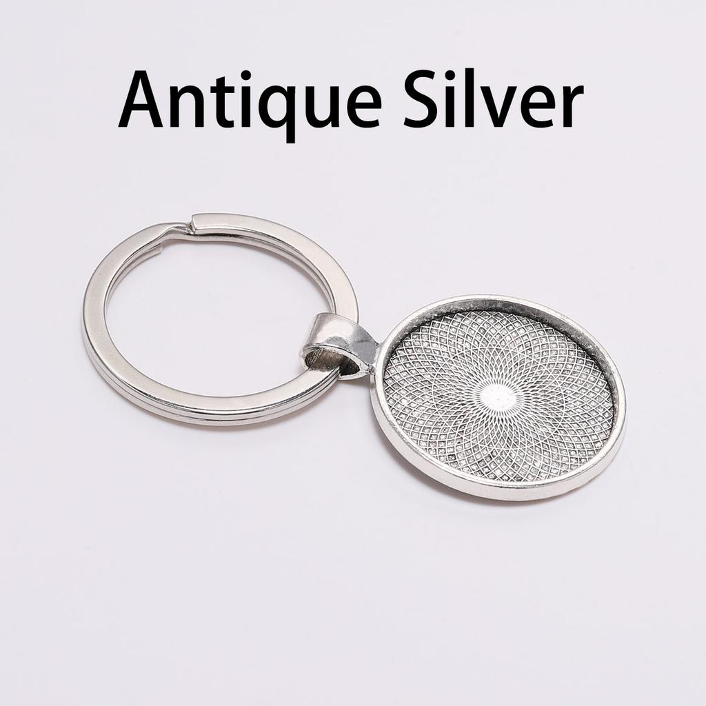 5pcs/lot Keychain With Pendant Bezel Blank Fit 25mm Cameo Glass Cabochon Base Setting DIY Keychain Key ring Supplies For Jewelry