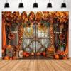 2D plane, 1 piece of autumn harvest background fabric - Maple leaves and pumpkin barn theme,Harvest Festival, polyester material
