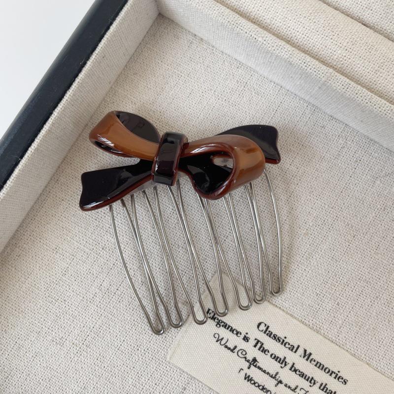 Bow Acetate Insert Comb: High-End Hair Clip for Women, Ideal for Taming Flyaways and Bangs.