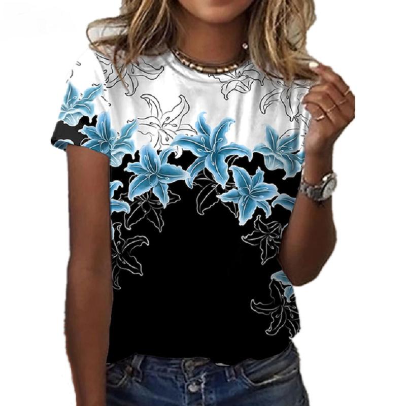 Casual Fashion Women's T-shirt Summer Loose Women's Floral Top 3D Abstract Pattern Shirt