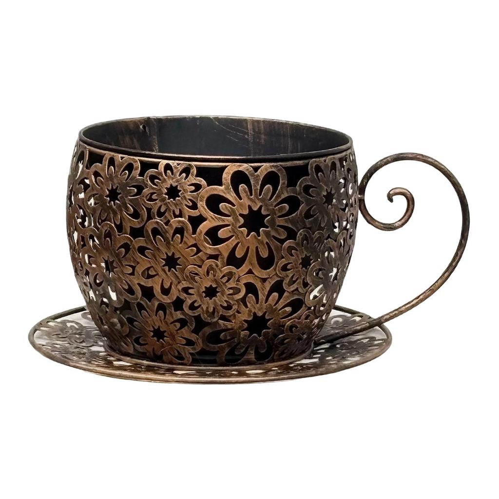 Creative Metal Coffee Cup Planter Pot Flower Vase Centerpiece for Indoor Outdoor Desk and Balcony Decor