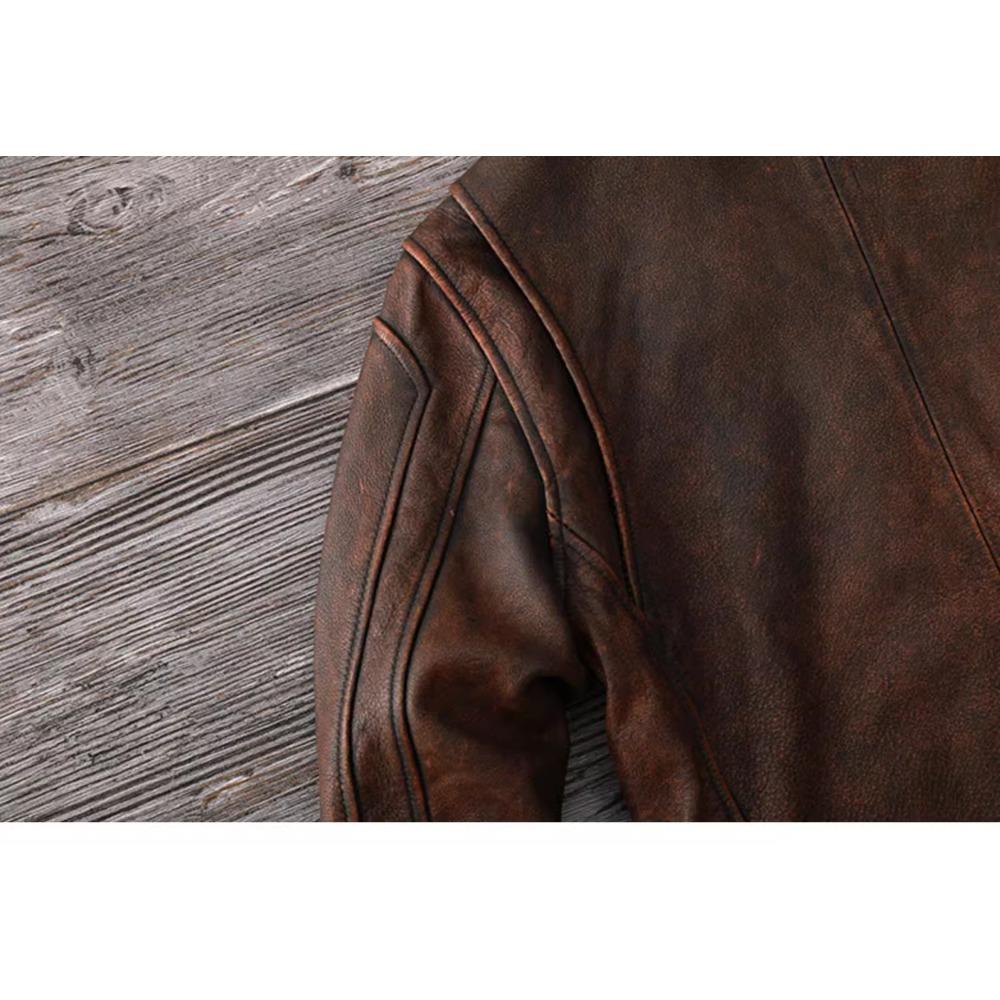 Chinese Size Vintage Red Browm Genuine Leather Jacket Light Coated First Layer Cowhide  Men Leather Jacket Fall and Winter