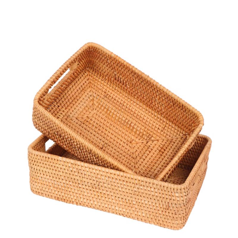 ZISIZ Hand-Woven Rattan Storage & Fruit Basket Set (2-Piece)