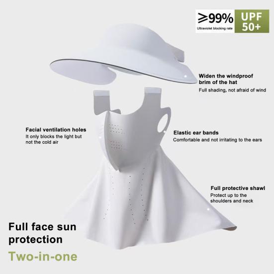 Women Hat with Face Guard Shawl Sun-Proof Breathable Solid Color Design Sun Hat Elastic Large Head Circumference Empty Top Hat