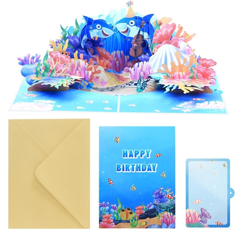 

Ocean Theme Dimensional Card with Marine Life Decoration for Special Occasion Handmade Papercraft Greeting Car 1