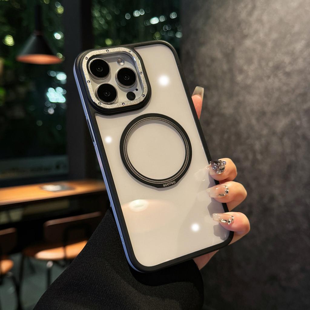 Luxury Clear Armor Bumper Case for iPhone 16 Plus 15 14 13 Pro Max 11 Metal Lens Ring For Magsafe Wireless Charge Magnetic Cover