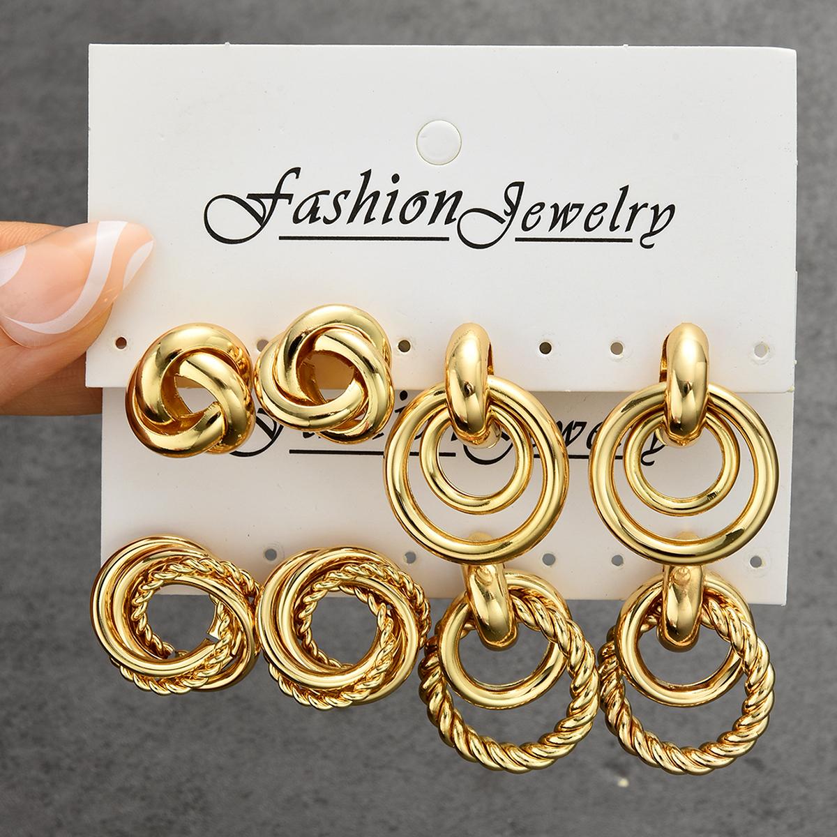 

8pcs Vintage Gold Color Metal Twisted Earrings Set Fashion Hollow Rope Knot Stud Earrings For Women Versatile Party Jewelry Gift