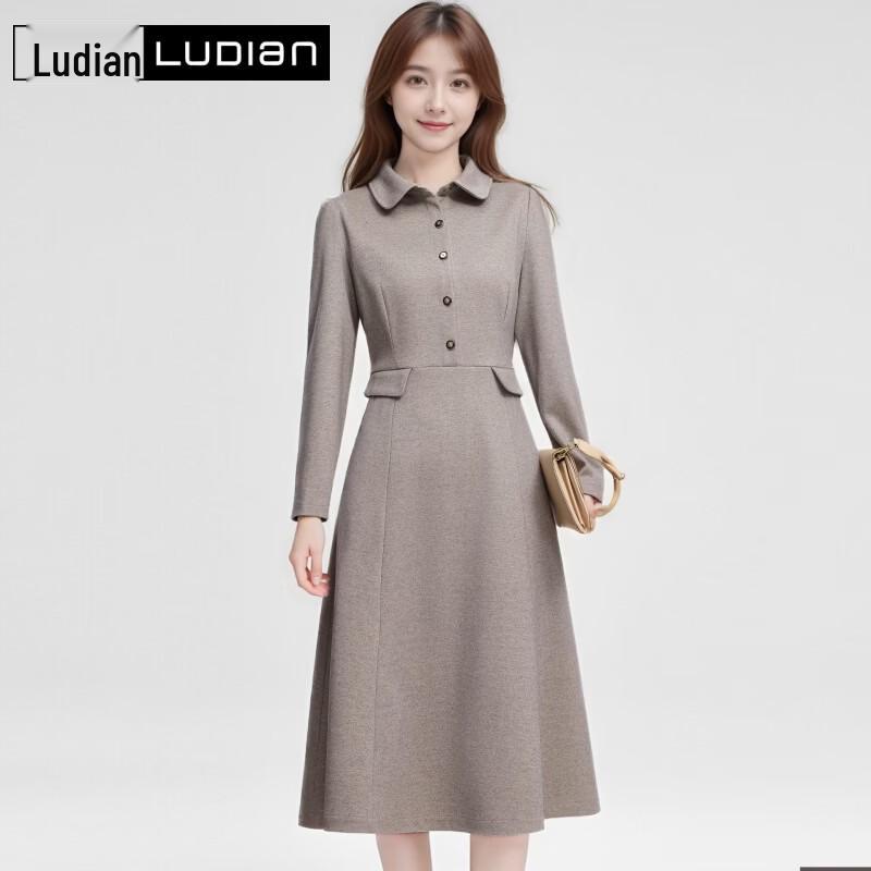 LUDian Women's Elegant Blazer Collar A-Line Dress