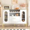 White Sideboard, Glass Fronts & Wine Rack – Sideboard for Dining Room & Living Room – Adjustable Foot – Plenty of Storage & Modern Design