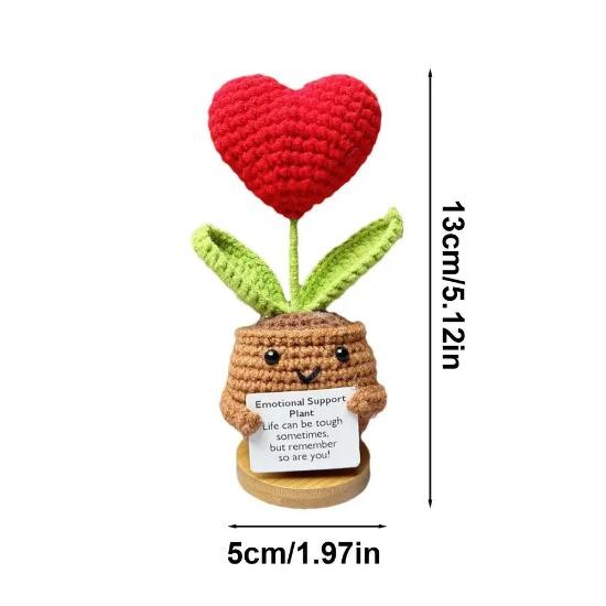 Knitted Wool Heart Potted Plant Handmade Simulation Flower Study Desktop Decorations Living Room Decorations