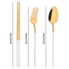 Weißgold Edelstahl Besteck Set Sushi Stäbchen Dinner Set 12-teilig Geschirr Koreanische Stäbchen Gabel Löffel Geschirr