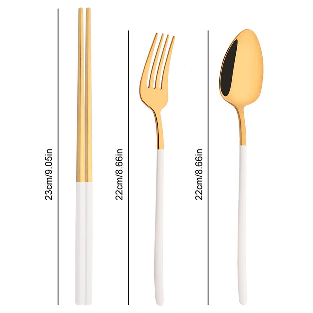 Weißgold Edelstahl Besteck Set Sushi Stäbchen Dinner Set 12-teilig Geschirr Koreanische Stäbchen Gabel Löffel Geschirr