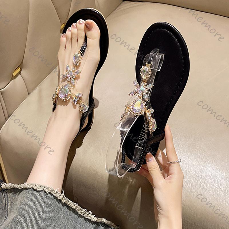 Moda Comemore Sandali Bassi Estivi Donna Ciabatte con Clip Cristallo Scarpe Donna Spiaggia Casual Slip-on Infradito Sandalias Femininos