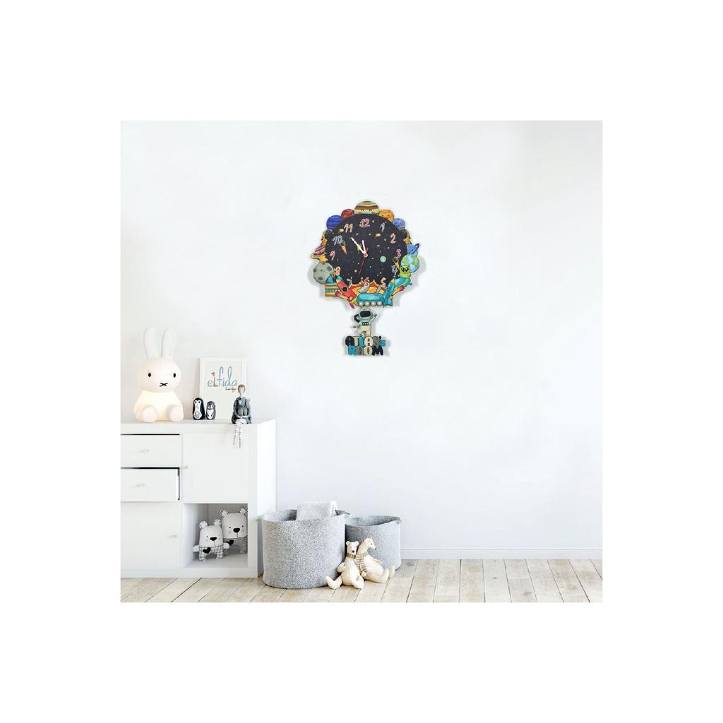 3d Wooden Space And Planets Children's Room Wooden Wall Clock Elf-2312023