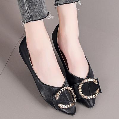 Women's Flat Single Shoes 2024 Spring Metal Button Pointed Toe Casual Shoes for Women Shallow Slip On Office Ladies Flat Shoes