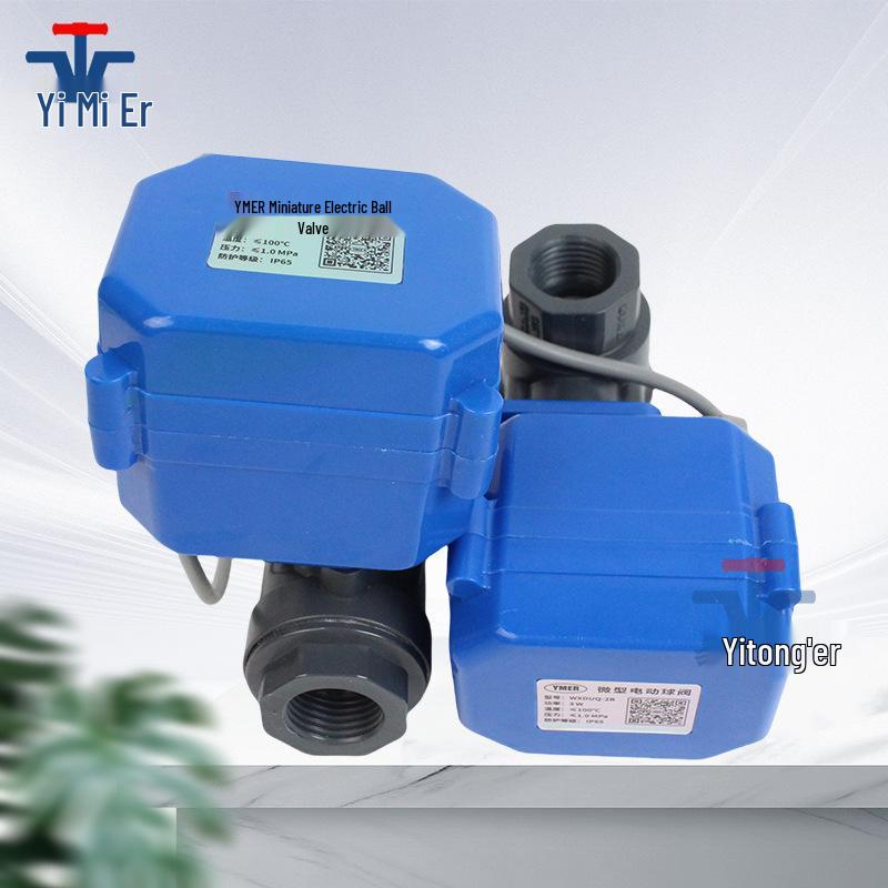 YMER UPVC Plastic Electric Anti-corrosion Ball Valve, Miniature Three-wire, Dual/Single Control, Compatible with 220V, 24V, 12V.