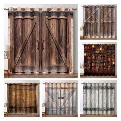 Rustic Vintage Wooden Barn Door Farmhouse Farm Window Curtain For Living Room  Bedroom Bathroom Kicthen Door Home Decor